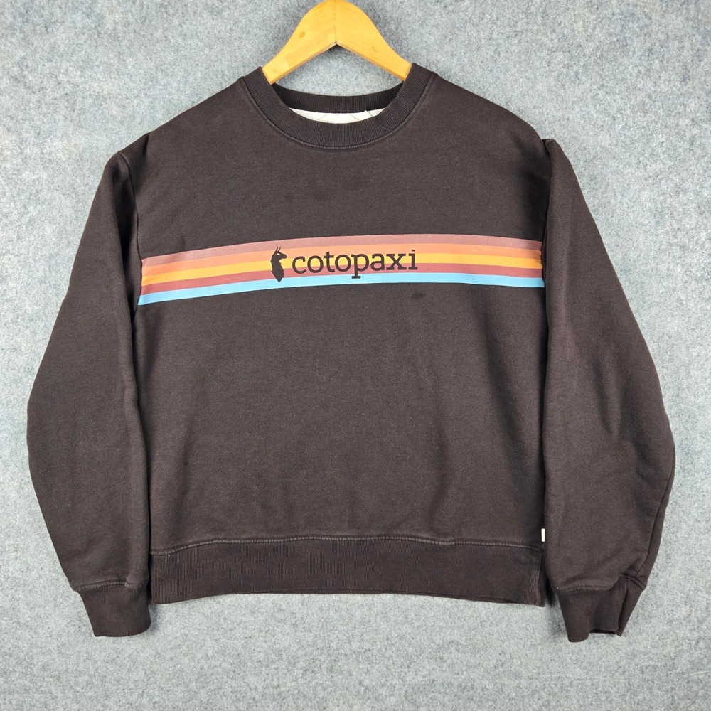 Cotopaxi Sweatshirt Womens Large Brown Rainbow Stripe Logo Pullover Gorpcore